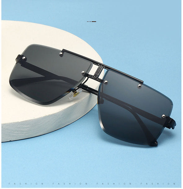 Fashion Frameless Cool Men Driving Glasses Goggle Summer Gradient Sunglasses Vintage Pilot Sun Glasses Punk Oculos De Sol