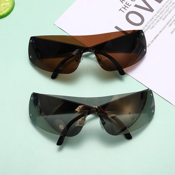 Punk One Piece Sunglasses Goggle Y2k Luxury Brand Wrap Around Sun Glasses 2000's Shades Eyewear UV400 Female Designer Eyeglasses