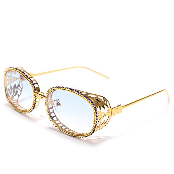 Shiny Rhinestone Sunglasses Women Luxury Diamond Oval Sun Glasses for Ladies Hollow Floral Metal Frames Eyeglasses Eyewear