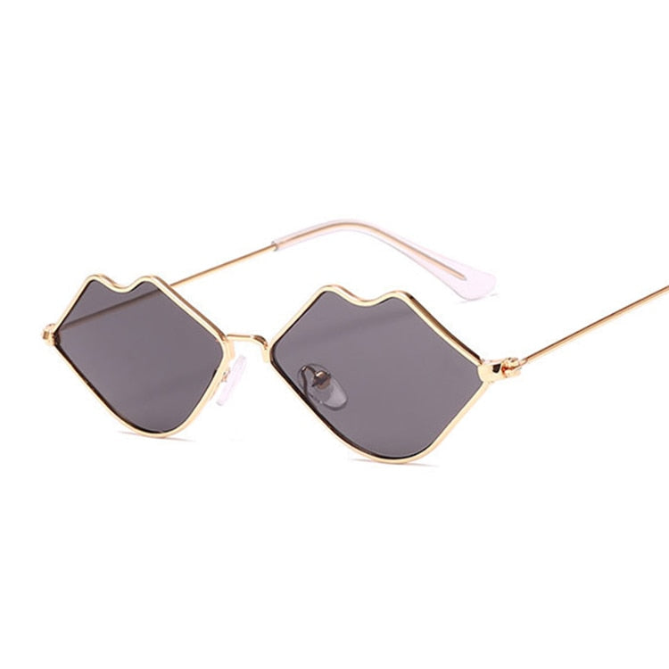 Small Frame Sunglasses Women Retro Lips Mirror Metal Sun Glasses