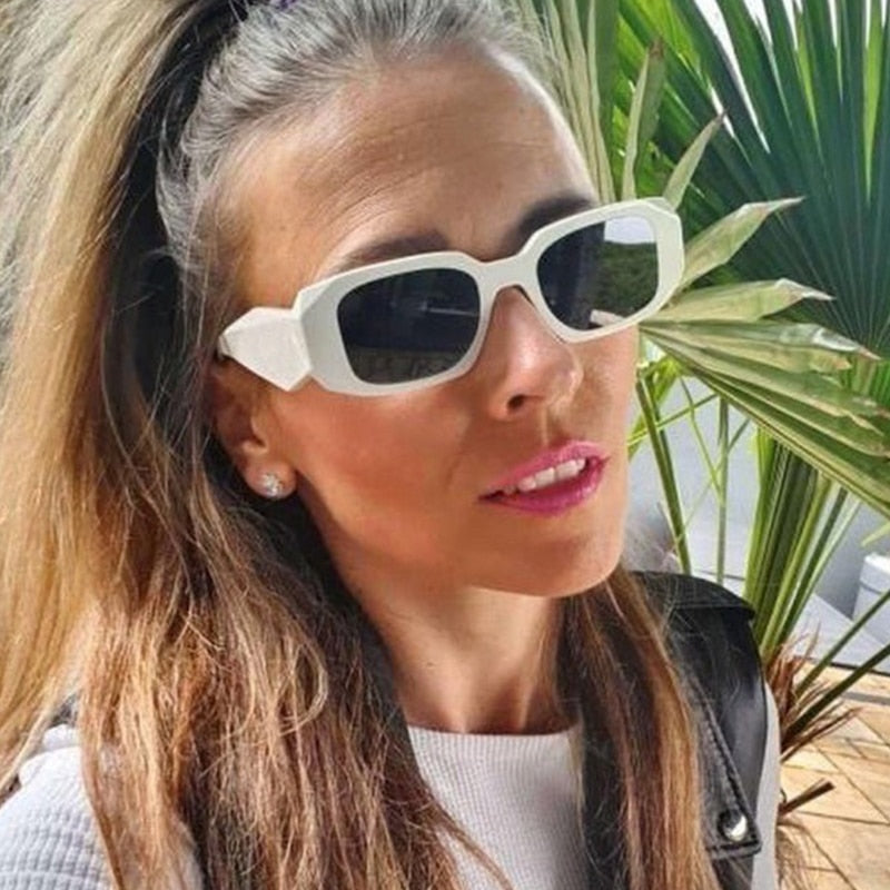 Trendy White Shades Sunglasses Women Designer Retro Polygon Small