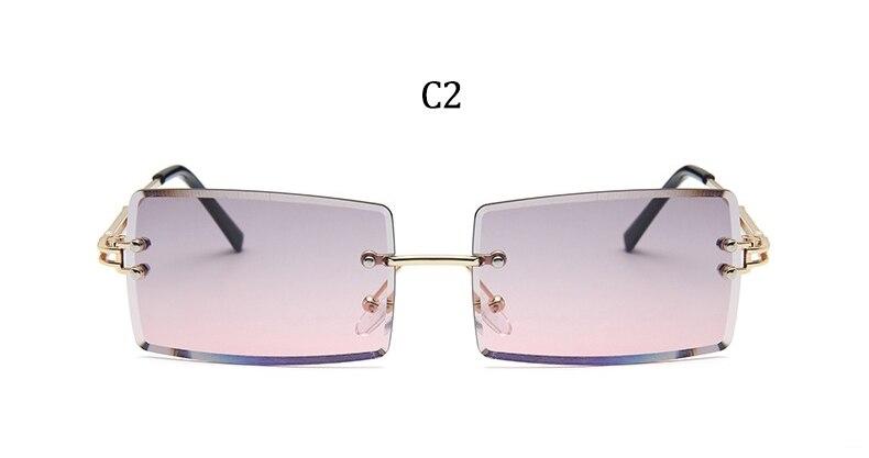 Small Square Rimless Sunglasses Women Eyewear Fashion Brown Clear