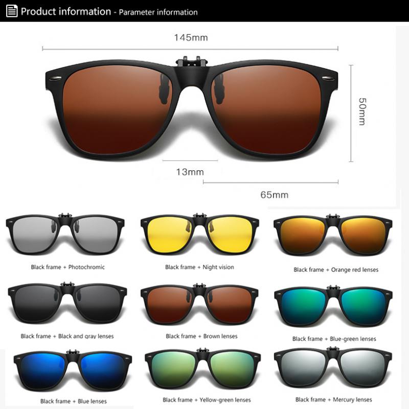 TR90 Polarized Clip On Sunglasses Men Flip Up Photochromic