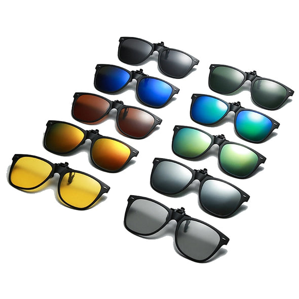 TR90 Polarized Clip On Sunglasses Men Flip Up Photochromic Sunglasses Mirror Blue Yellow Lens Night Vision Driving Glasses