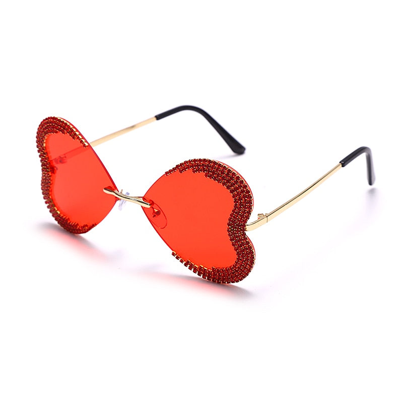 Womens luxury rimless flat panel valentine heart sunglasses red cheap