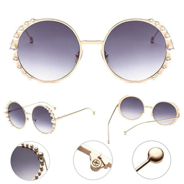 Venetian Round Gradient Pearl Sunglasses Women Brand Eyewear Fashion Design Metal Frame Sun Glasses