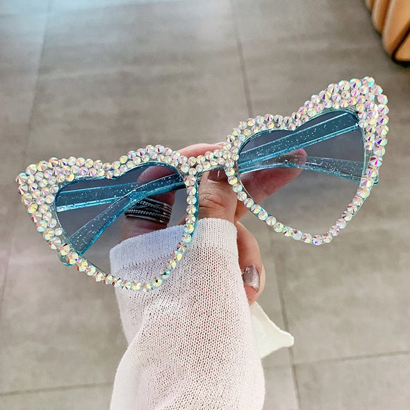 Vintage Cat Eye Love Heart Sunglasses Women Fashion Personality Sun Glasses Pearl Diamond Eyeglasses Uv400 Gafas De Sol