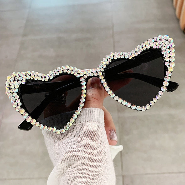 Vintage Cat Eye Love Heart Sunglasses Women Fashion Personality Sun Glasses Pearl Diamond Eyeglasses Uv400 Gafas De Sol