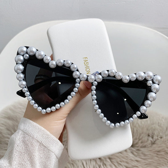 Vintage Cat Eye Love Heart Sunglasses Women Fashion Personality Sun Glasses Pearl Diamond Eyeglasses Uv400 Gafas De Sol