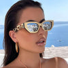 Vintage Cat Eye Sunglasses Small Metal Chain Elegant Eyeglasses Trend Fashion Black Shades