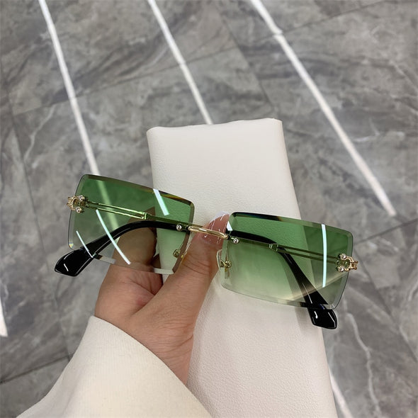 Vintage Fashion 2023 New Sunglasses Rimless Frameless Rectangle Shades Gradient UV400 Summer Traveling Sun Glasses for Women