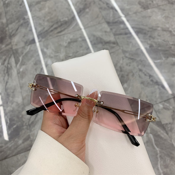 Vintage Fashion 2023 New Sunglasses Rimless Frameless Rectangle Shades Gradient UV400 Summer Traveling Sun Glasses for Women