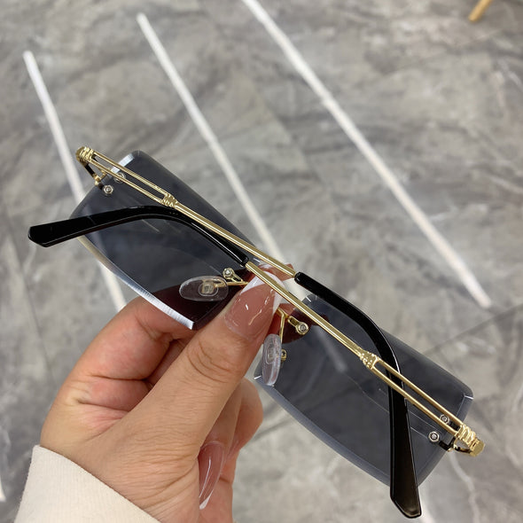 Vintage Fashion 2023 New Sunglasses Rimless Frameless Rectangle Shades Gradient UV400 Summer Traveling Sun Glasses for Women