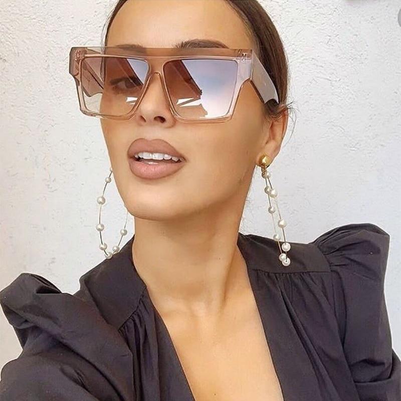 2021 Oversized Square Sunglasses Women New Luxury Brand Trendy Flat Top Red  Blue Clear Lens Vintage Men Gradient Shades UV400