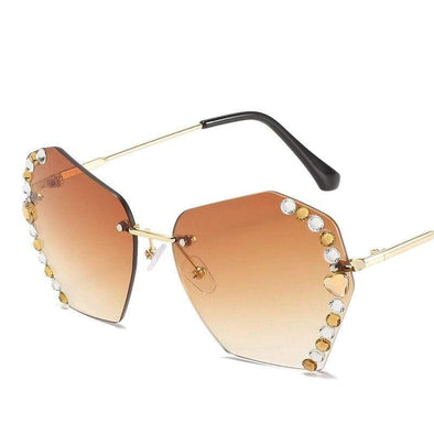 Women Vintage Rimless Designer Rhinestone Big Diamond Bling Eyeglasses