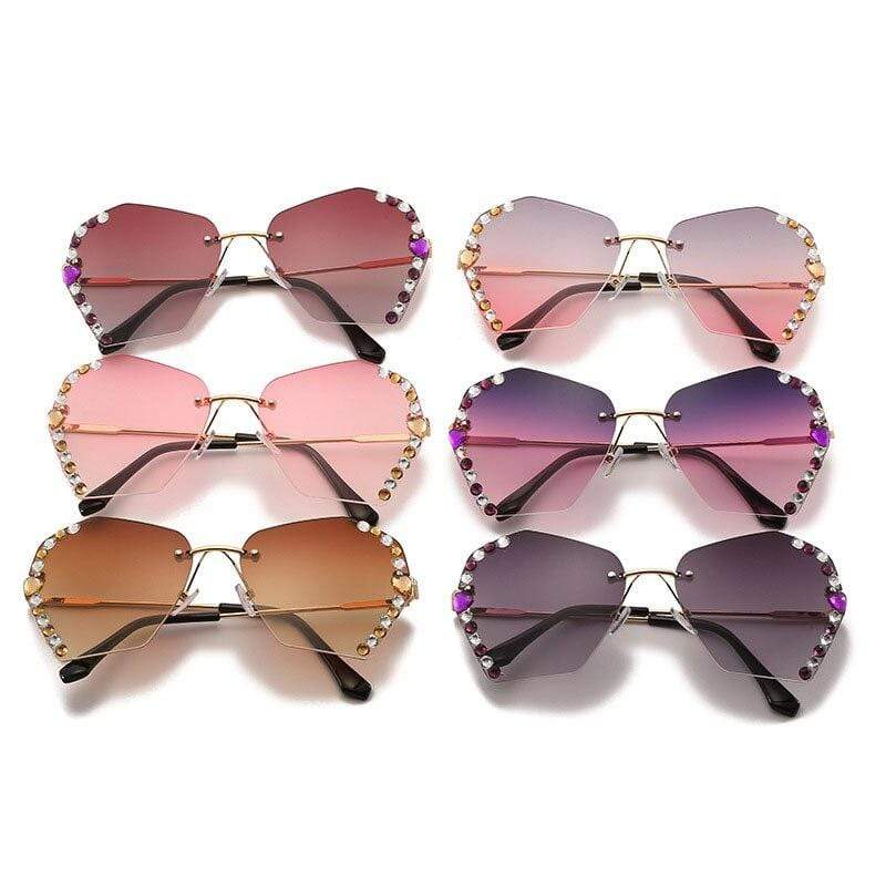 Rhinestone Decor Sunglasses For Women Men Oversized Gradient Lens Glasses  Oversized Rimless Eyewear - Temu