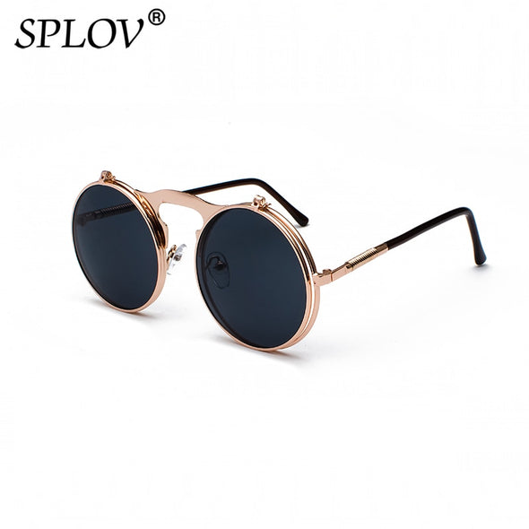 Vintage Steampunk Flip Sunglasses Retro Round Metal Sun Glasses for Men and Women Brand Design