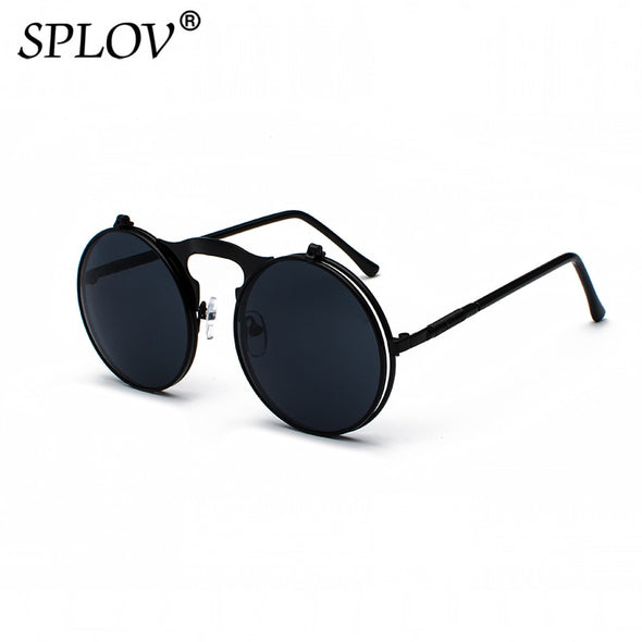 Vintage Steampunk Flip Sunglasses Retro Round Metal Sun Glasses for Men and Women Brand Design