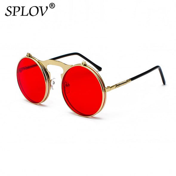Vintage Steampunk Flip Sunglasses Retro Round Metal Sun Glasses for Men and Women Brand Design