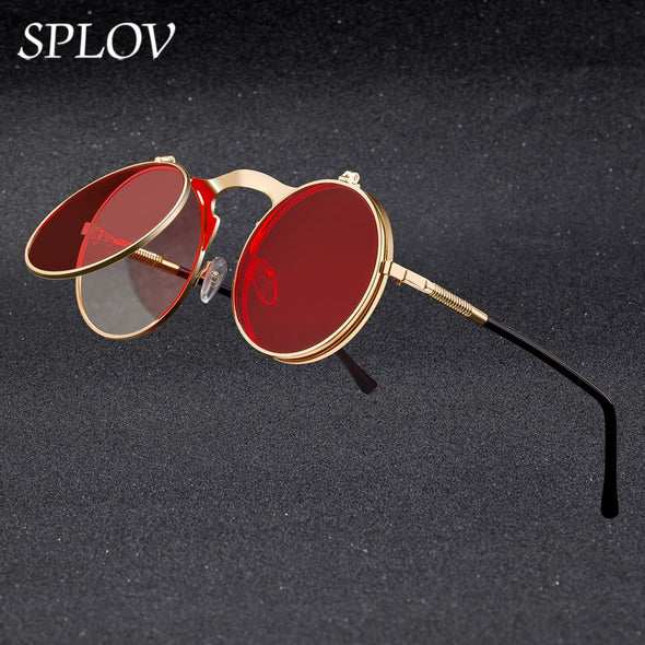 Vintage Steampunk Flip Sunglasses Retro Round Metal Sun Glasses for Men and Women Brand Design