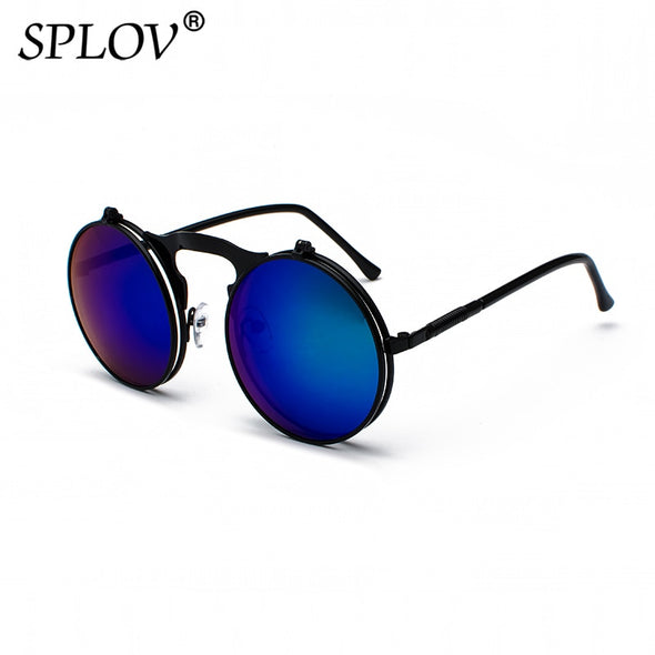 Vintage Steampunk Flip Sunglasses Retro Round Metal Sun Glasses for Men and Women Brand Design