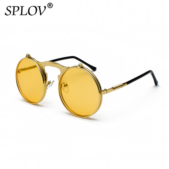 Vintage Steampunk Flip Sunglasses Retro Round Metal Sun Glasses for Men and Women Brand Design