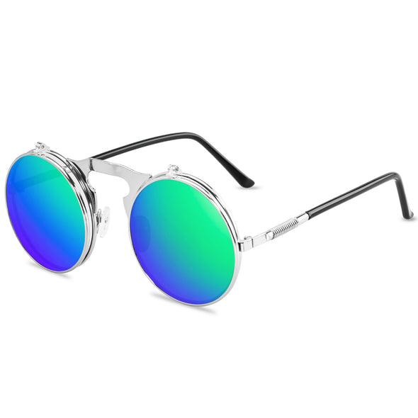Vintage Steampunk Flip Sunglasses Retro Round Metal Sun Glasses for Men and Women Brand Design