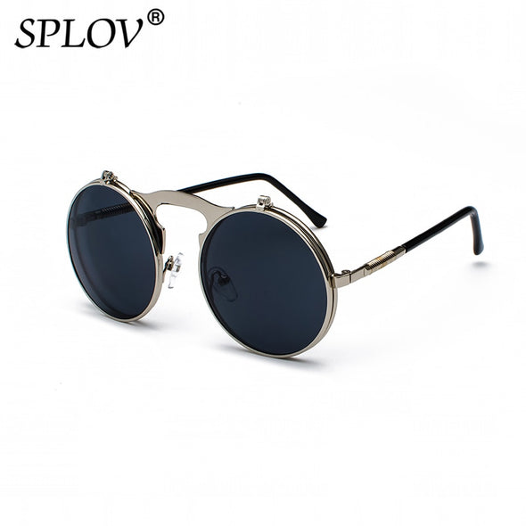 Vintage Steampunk Flip Sunglasses Retro Round Metal Sun Glasses for Men and Women Brand Design