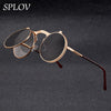 Vintage Steampunk Flip Sunglasses Retro Round Metal Sun Glasses for Men and Women Brand Design