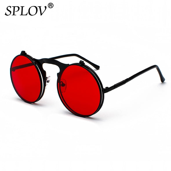 Vintage Steampunk Flip Sunglasses Retro Round Metal Sun Glasses for Men and Women Brand Design