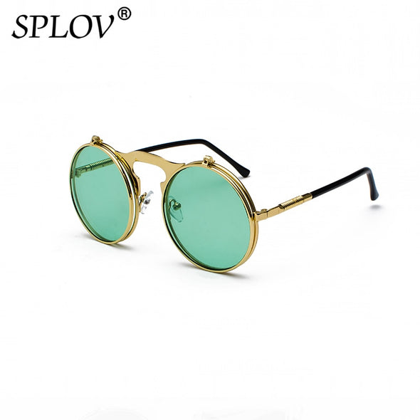 Vintage Steampunk Flip Sunglasses Retro Round Metal Sun Glasses for Men and Women Brand Design