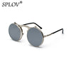 Vintage Steampunk Flip Sunglasses Retro Round Metal Sun Glasses for Men and Women Brand Design