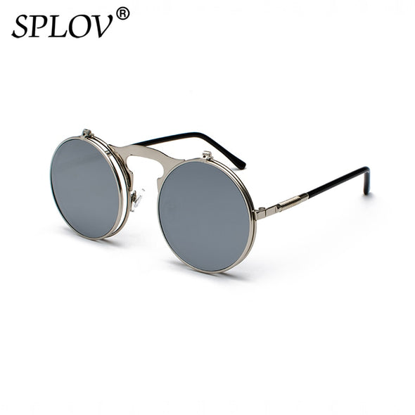 Vintage Steampunk Flip Sunglasses Retro Round Metal Sun Glasses for Men and Women Brand Design