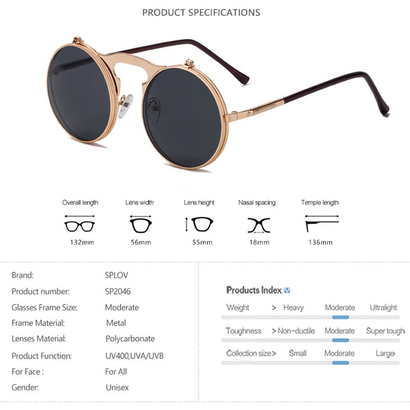 Vintage Steampunk Flip Sunglasses Retro Round Metal Sun Glasses for Men and Women Brand Design