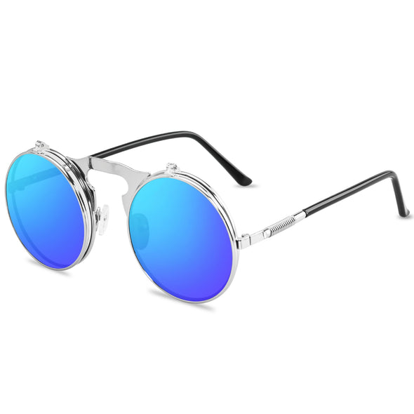 Vintage Steampunk Flip Sunglasses Retro Round Metal Sun Glasses for Men and Women Brand Design