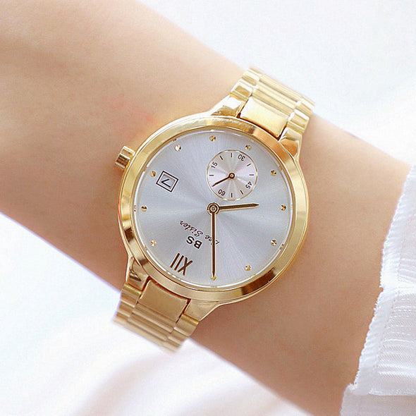 2022 Famous Brand Unique Stainless Steel Waterproof Gold Wrist Watches (with a ins Bracelet as gift)