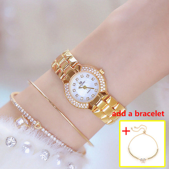 Women Luxury Brand Dress Silver Gold Quartz Watches (with a ins Bracelet as gift)