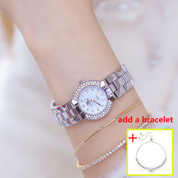 Women Luxury Brand Dress Silver Gold Quartz Watches (with a ins Bracelet as gift)