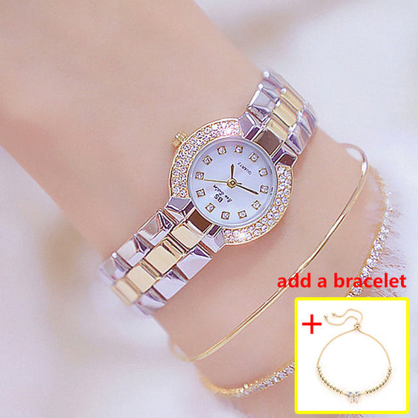 Women Luxury Brand Dress Silver Gold Quartz Watches (with a ins Bracelet as gift)