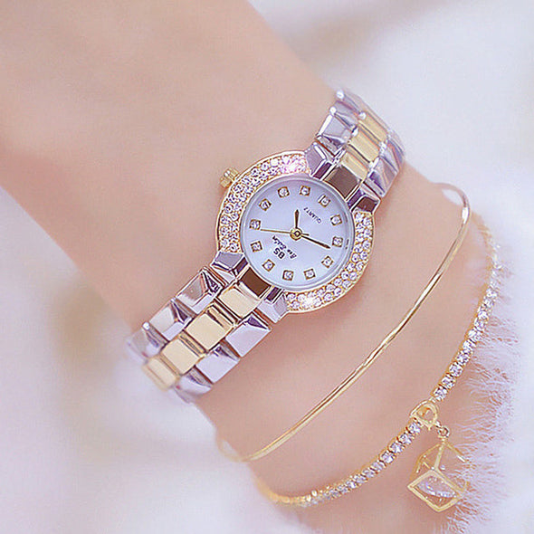 Women Luxury Brand Dress Silver Gold Quartz Watches (with a ins Bracelet as gift)