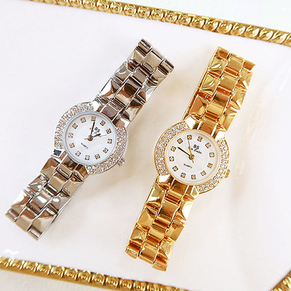 Women Luxury Brand Dress Silver Gold Quartz Watches (with a ins Bracelet as gift)