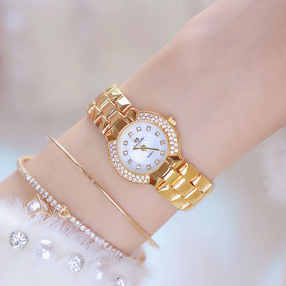 Women Luxury Brand Dress Silver Gold Quartz Watches (with a ins Bracelet as gift)