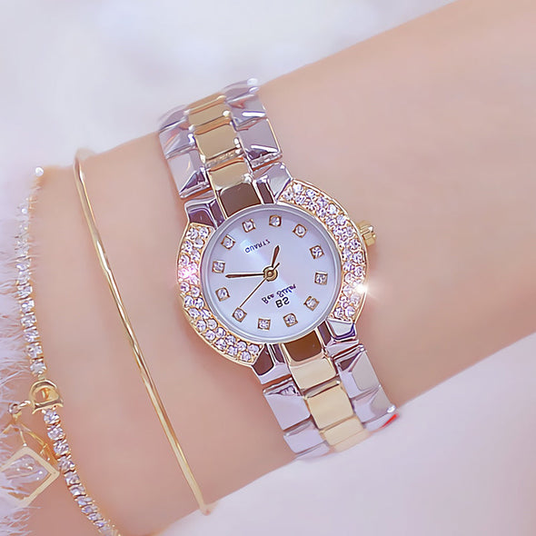 Women Luxury Brand Dress Silver Gold Quartz Watches (with a ins Bracelet as gift)