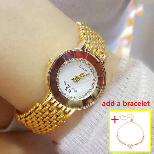2022 New Fashion Quartz Wrist Watches Gold Diamond Crystal Watch (with a ins Bracelet as gift)