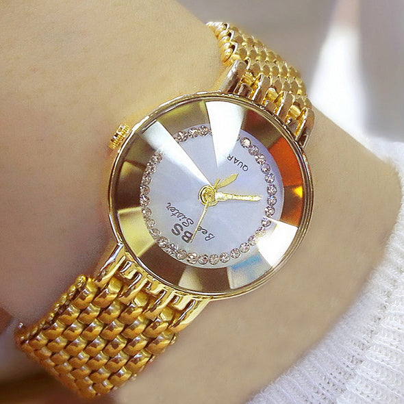 2022 New Fashion Quartz Wrist Watches Gold Diamond Crystal Watch (with a ins Bracelet as gift)
