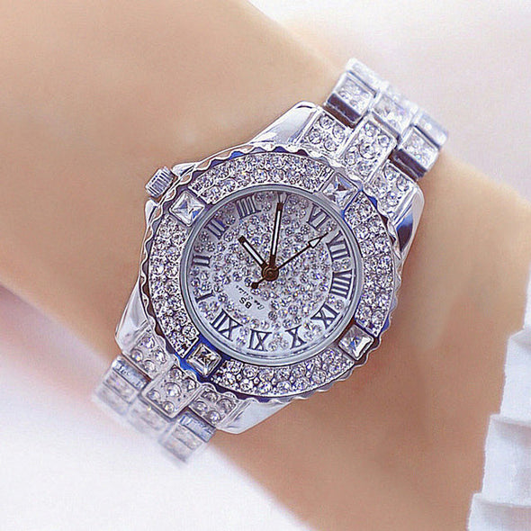 Women Diamond Gold Watch Luxury Rhinestone Bracelet Watches (with a ins Bracelet as gift)