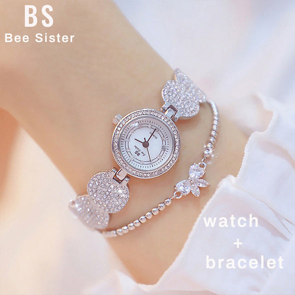 Quartz Gold Fashion Wrist Watches Diamond Stainless Steel Wtach (with a ins Bracelet as gift)