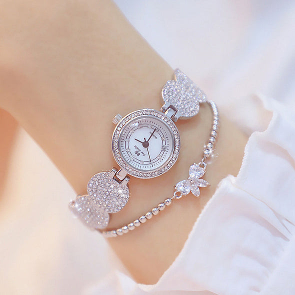 Quartz Gold Fashion Wrist Watches Diamond Stainless Steel Wtach (with a ins Bracelet as gift)