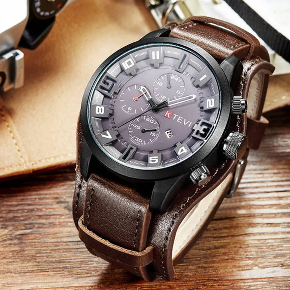 JOLLYNOVA Retro Men's Watches Classic Luxury Business Quartz Watch Fashion Big Dial Leather Strap Date Military Wristwatch for Men