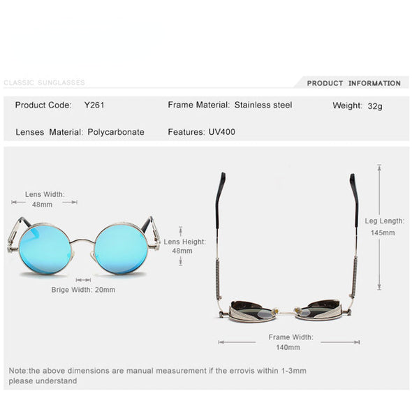 Brand Metal Round Steampunk Sunglasses Men Women Fashion Color film punk sun glasses Driving Anti-glare Eyewear